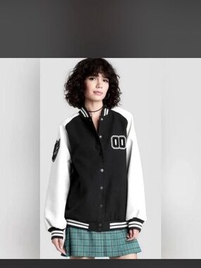 wild fable Black and White Varsity Bomber Jacket